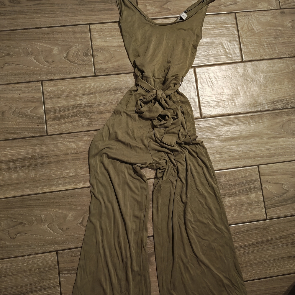 Topshop Olive Green Wide-Leg Jumpsuit